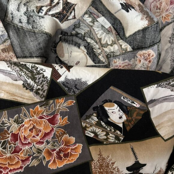 Vintage 90s Blue Paradise Pullover Hawaiian Shirt L Black Reverse Asian Print - Picture 7 of 9